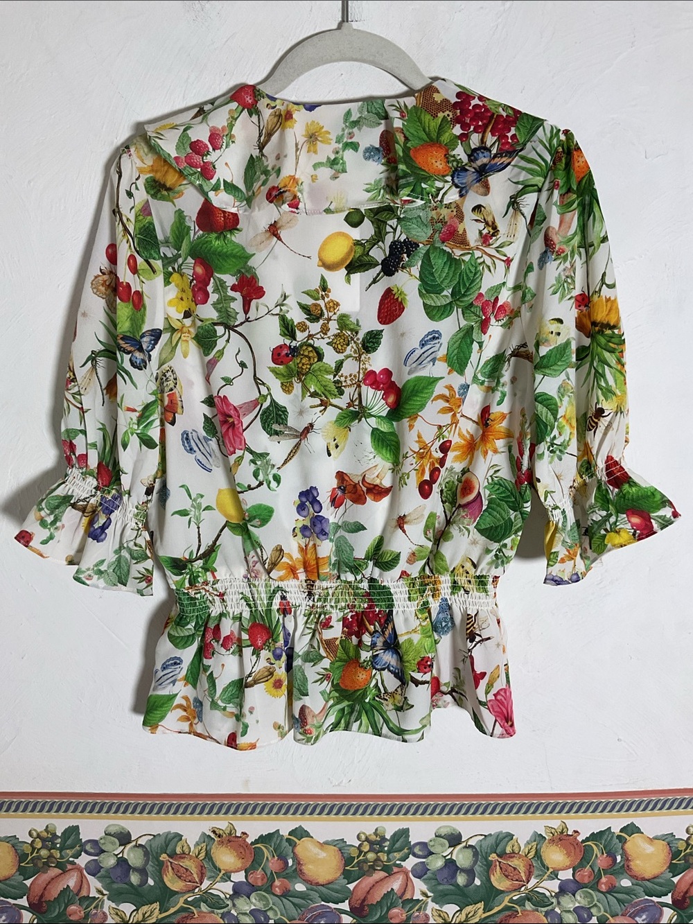 Philosophy Republic Clothing Summer Fiesta Floral Fruit Ruffle Blouse Sz S NWT - Picture 6 of 10